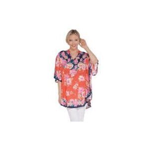 Tolani Collection Womens 3X Mandarin Collar Woven Caftan Tunic Top Coral NWT